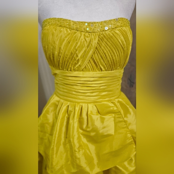 JESSICA SIMPSON Citronelle Yellow Strapless Tiered Ruffle Sequin Dress.Sz 11 NWT - Picture 9 of 16